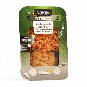 Hamburguesa de Pollo Fit con Espirales de Lenteja y Crema de Zanahoria